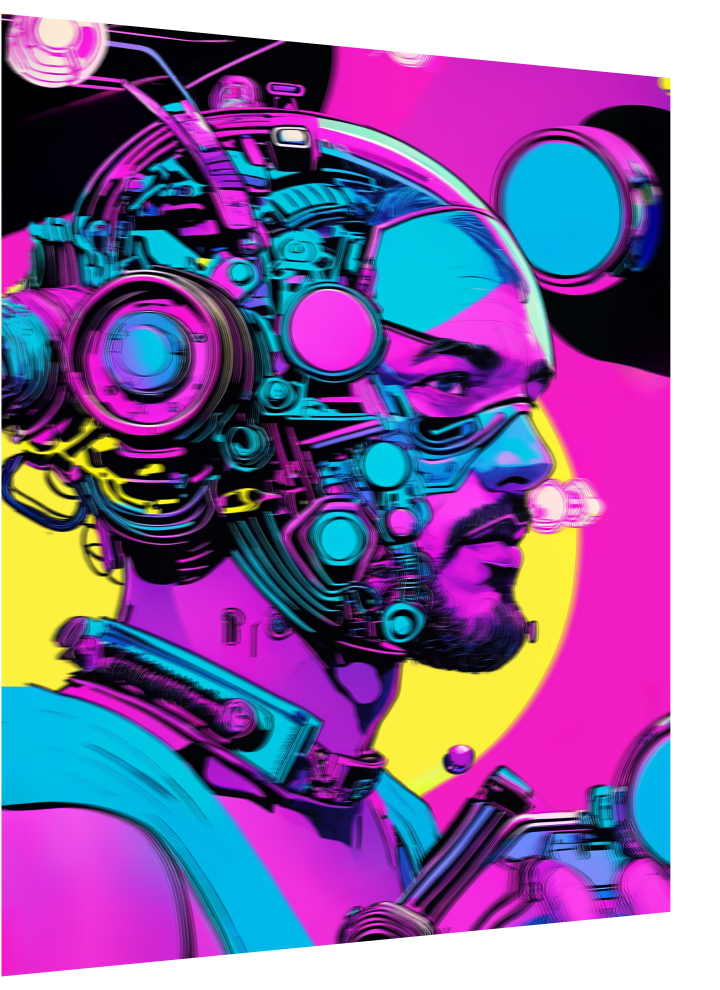 3D Lenticular Poster – Neon Cyborg Futuristic Wall Art