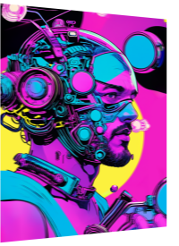 3D Lenticular Poster – Neon Cyborg Futuristic Wall Art