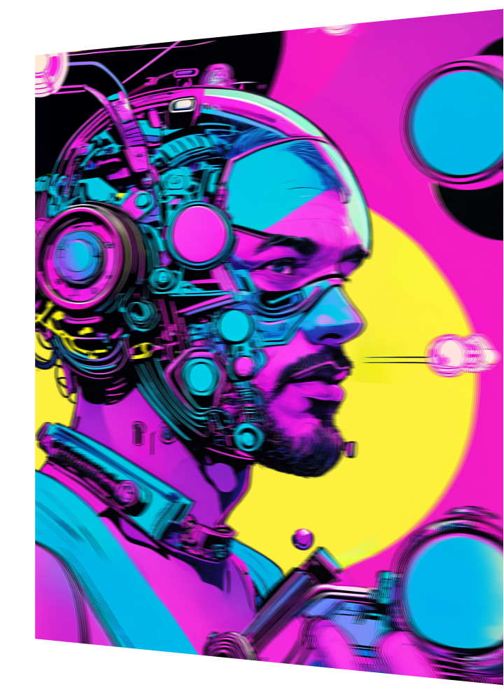 3D Lenticular Poster – Neon Cyborg Futuristic Wall Art