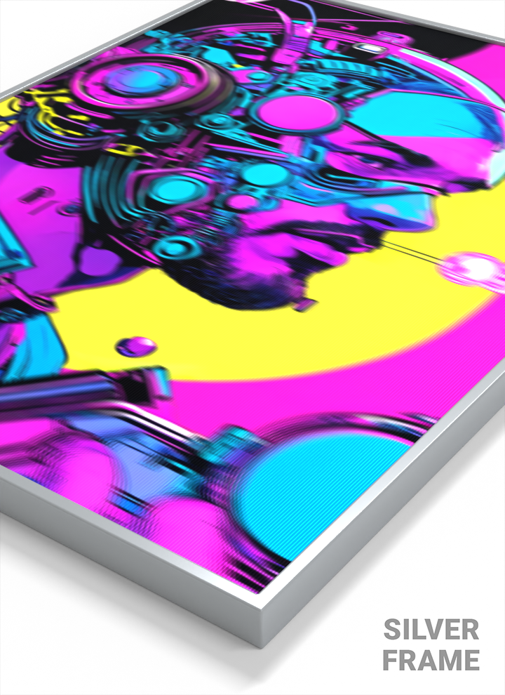 3D Lenticular Poster – Neon Cyborg Futuristic Wall Art