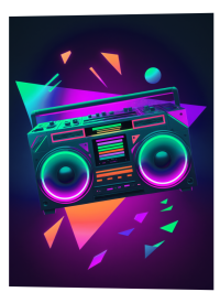 3D Lenticular Poster – Animated Retro Neon Boombox Art