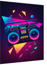 3D Lenticular Poster – Animated Retro Neon Boombox Art