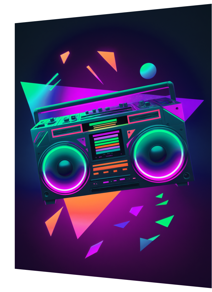 3D Lenticular Poster – Animated Retro Neon Boombox Art