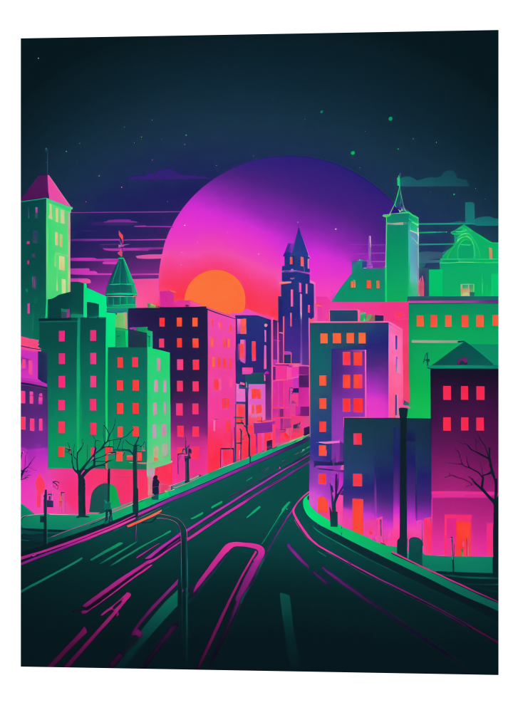 3D Lenticular Poster – Neon City Glow Animated Wall Print