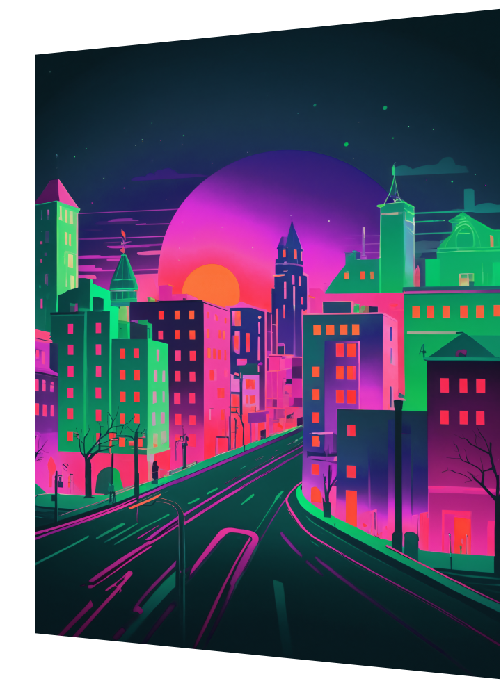 3D Lenticular Poster – Neon City Glow Animated Wall Print